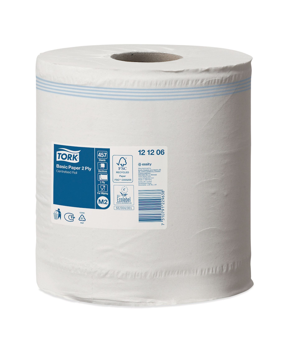 BOBINE D'ESSUYAGE DÉVIDAGE CENTRAL 2 PLIS GAUFRÉ BLANC 457 FORMATS M2