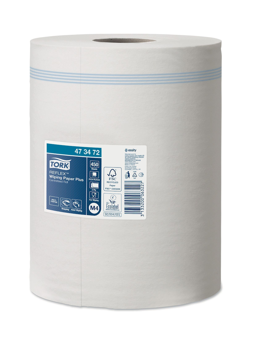 BOBINE D'ESSUYAGE DÉVIDAGE CENTRAL 2 PLIS LISSE BLANC 450 FORMATS REFLEX M4