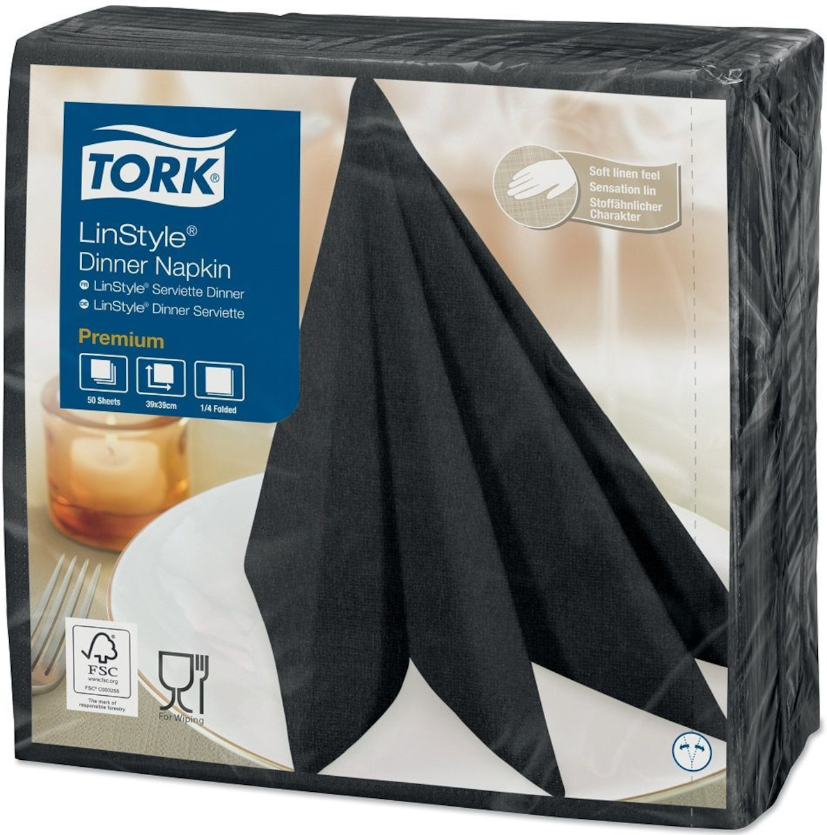 SERVIETTE NON TISSÉE LINSTYLE 40X40CM NOIRE