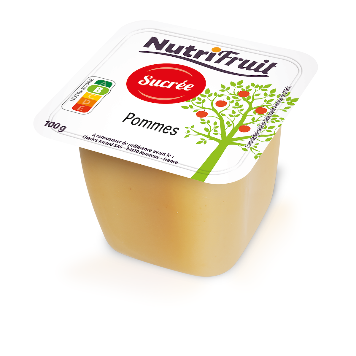 COMPOTE POMME SUCREE - 100% FRANCE - COUPELLE PLASTIQUE DE 100G