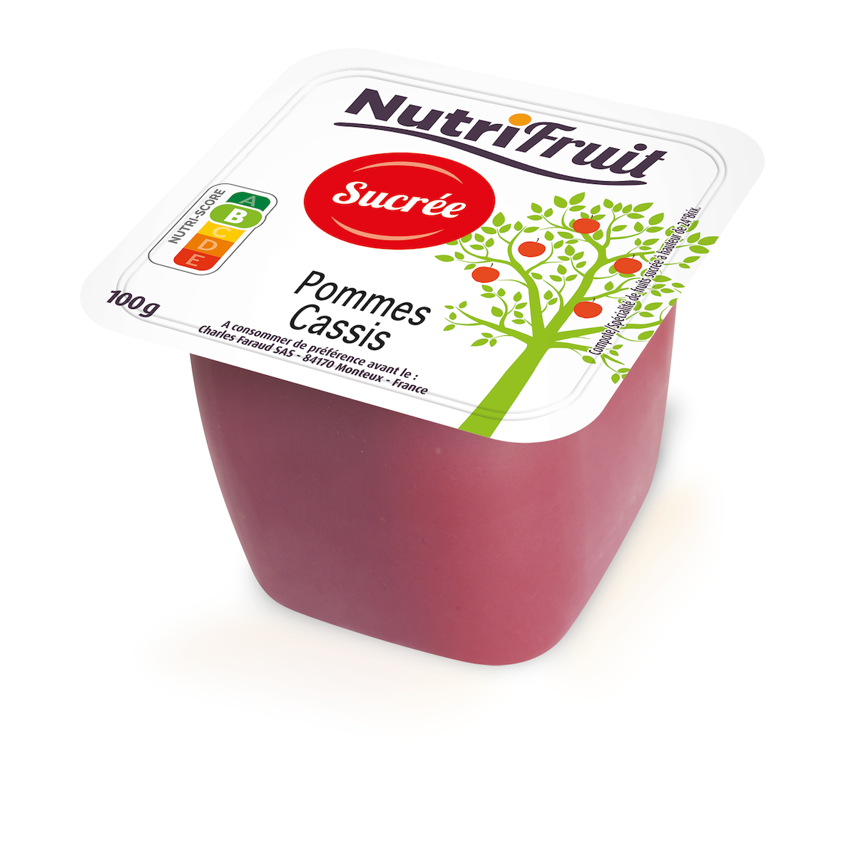 COMPOTES SUCREES POMMES CASSIS - COUPELLE PLASTIQUE DE 100G