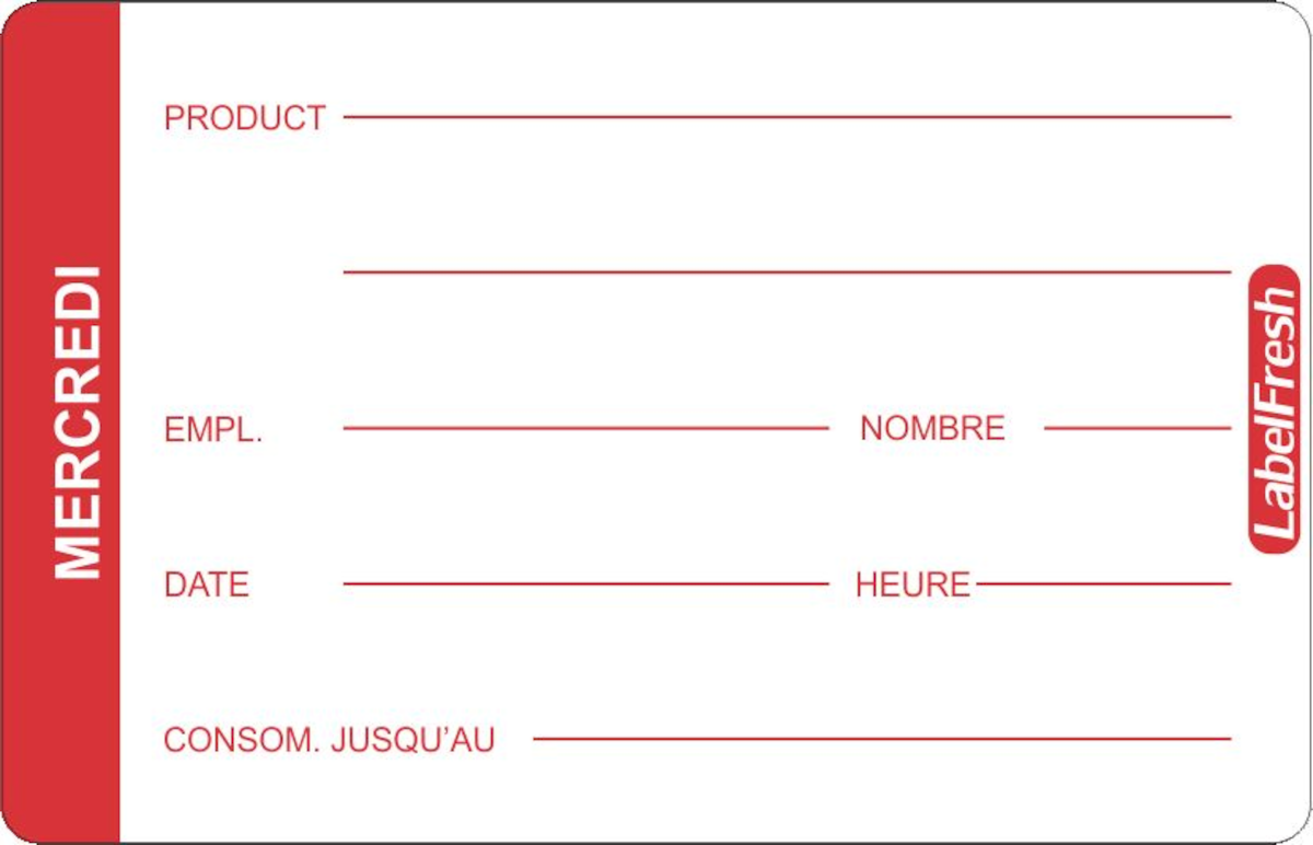 ETIQUETTE DE TRAÇABILITÉ ALIMENTAIRE 70X45MM MERCREDI
