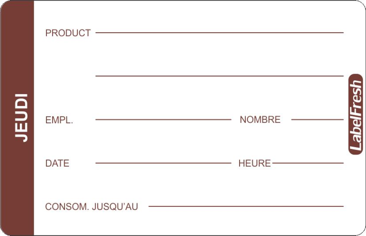 ETIQUETTE DE TRAÇABILITÉ ALIMENTAIRE 70X45MM JEUDI