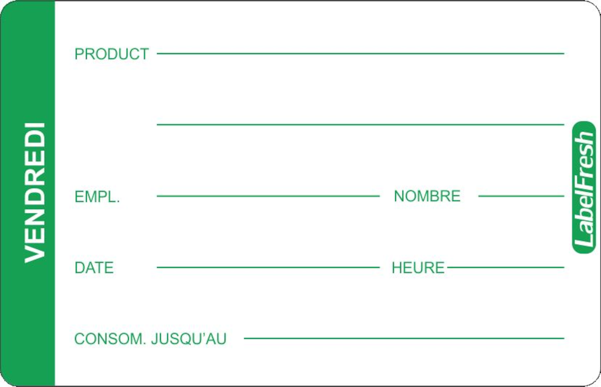 ETIQUETTE DE TRAÇABILITÉ ALIMENTAIRE 70X45MM VENDREDI