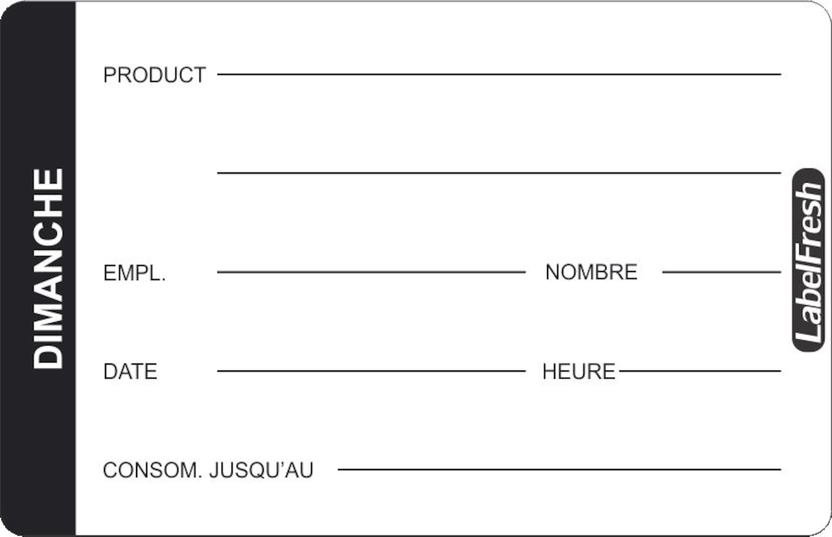 ETIQUETTE DE TRAÇABILITÉ ALIMENTAIRE 70X45MM DIMANCHE
