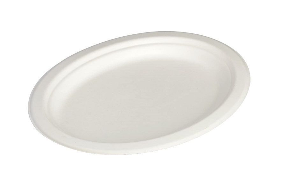 ASSIETTE BAGASSE OVALE BLANCHE 26X20CM