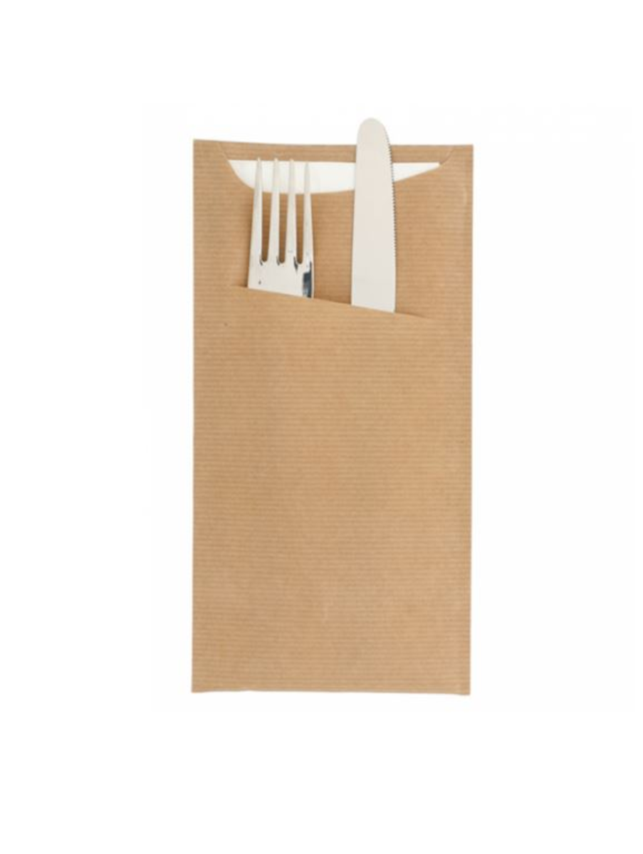 SACHET COUVERTS KRAFT AVEC SERVIETTE OUATE 2 PLIS