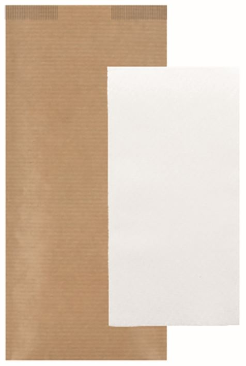 POCHETTE COUVERTS KRAFT 11X25CM AVEC SERVIETTE AIRLAID 2 PLIS BLANCHE 40X32CM
