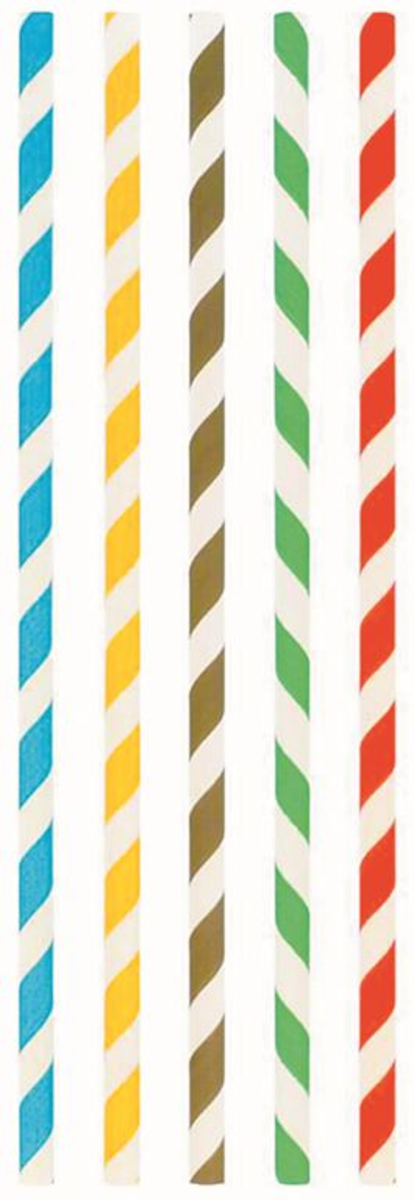 PAILLE DROITE PAPIER 20CM DIA. 6MM RAYÉE COULEURS ASSORTIES