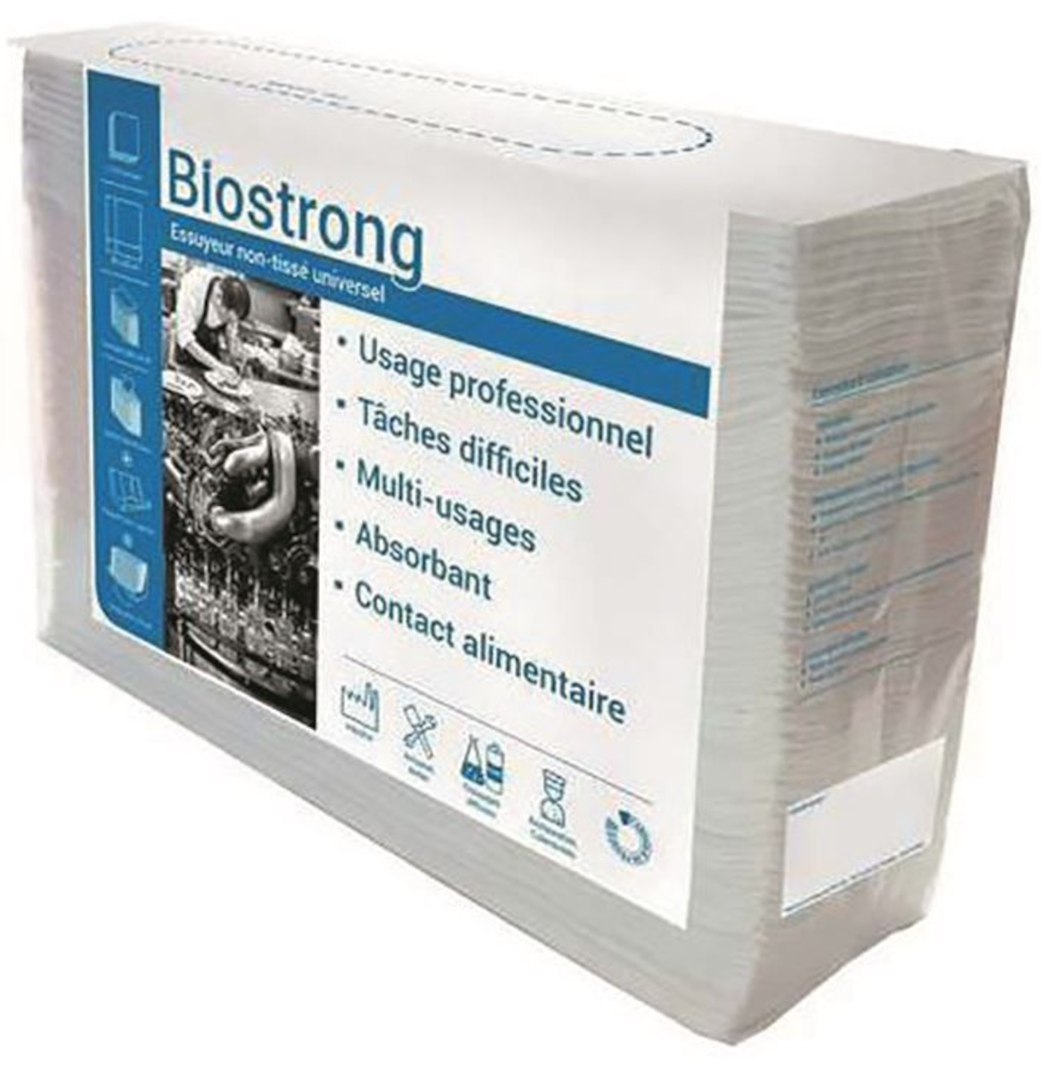 TORCHON NON TISSÉ BLANC BIOSTRONG 42X35CM