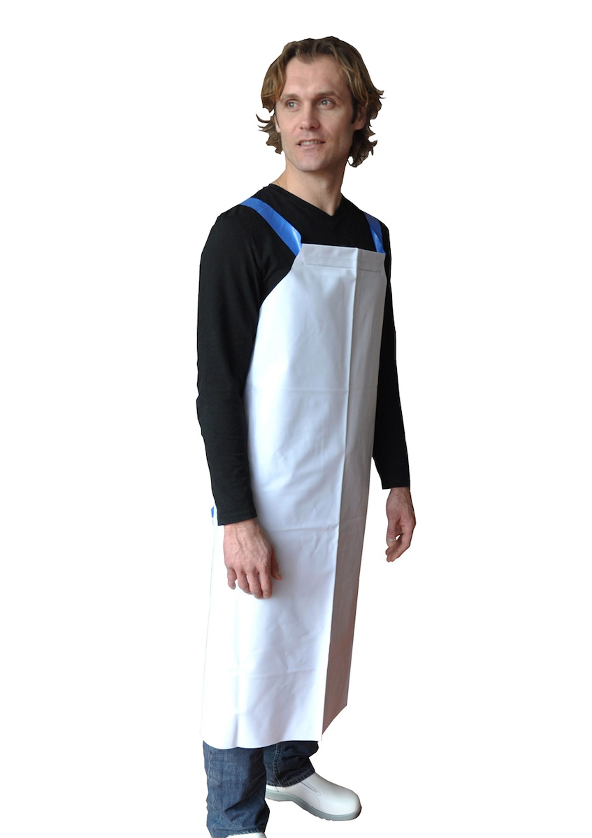 TABLIER DE PLONGE PVC BLANC AVEC LANIÈRES BLEUES