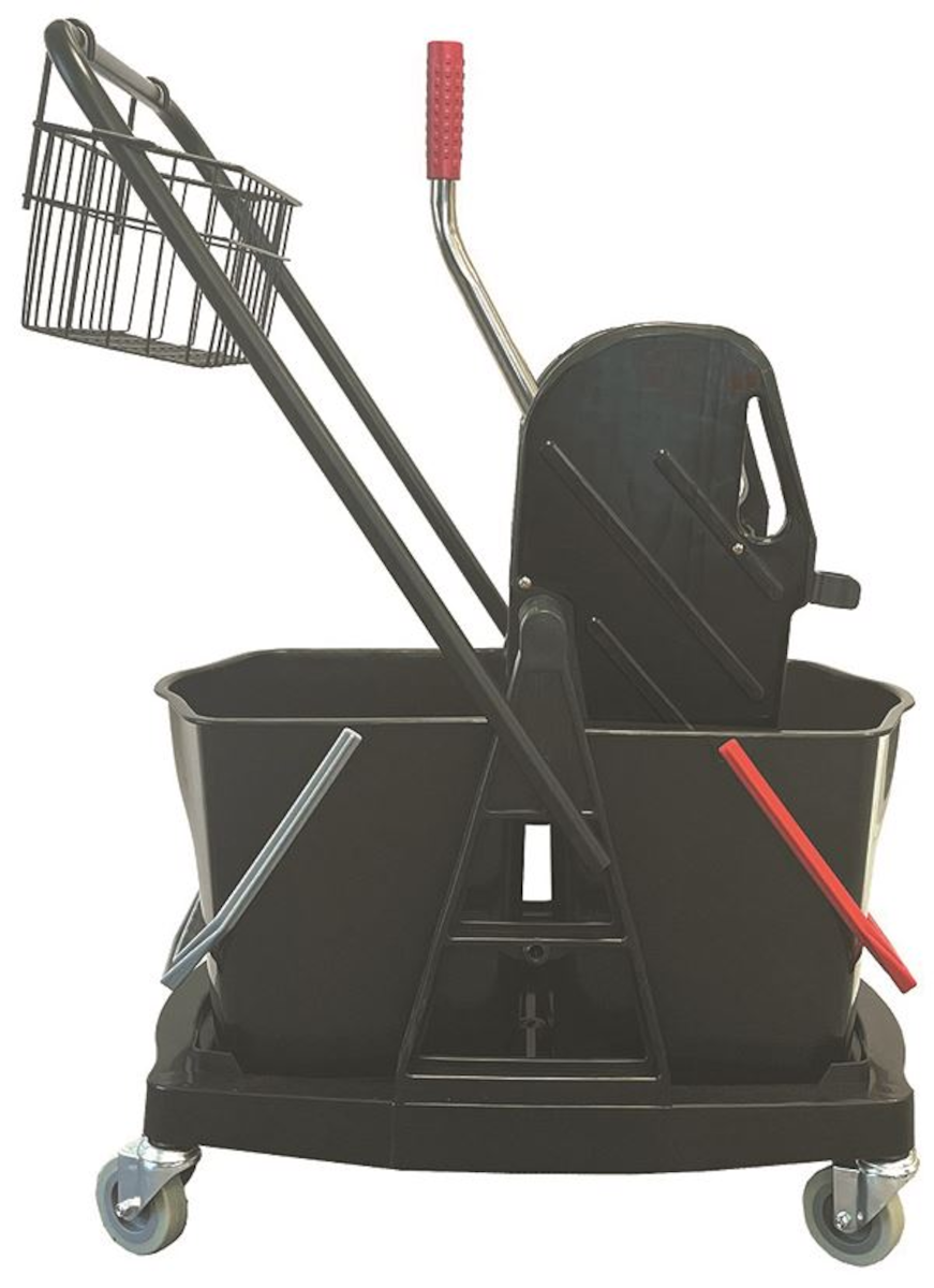 CHARIOT DE LAVAGE 2 SEAUX 15L AVEC PRESSE ET PANIER PORTE PRODUIT