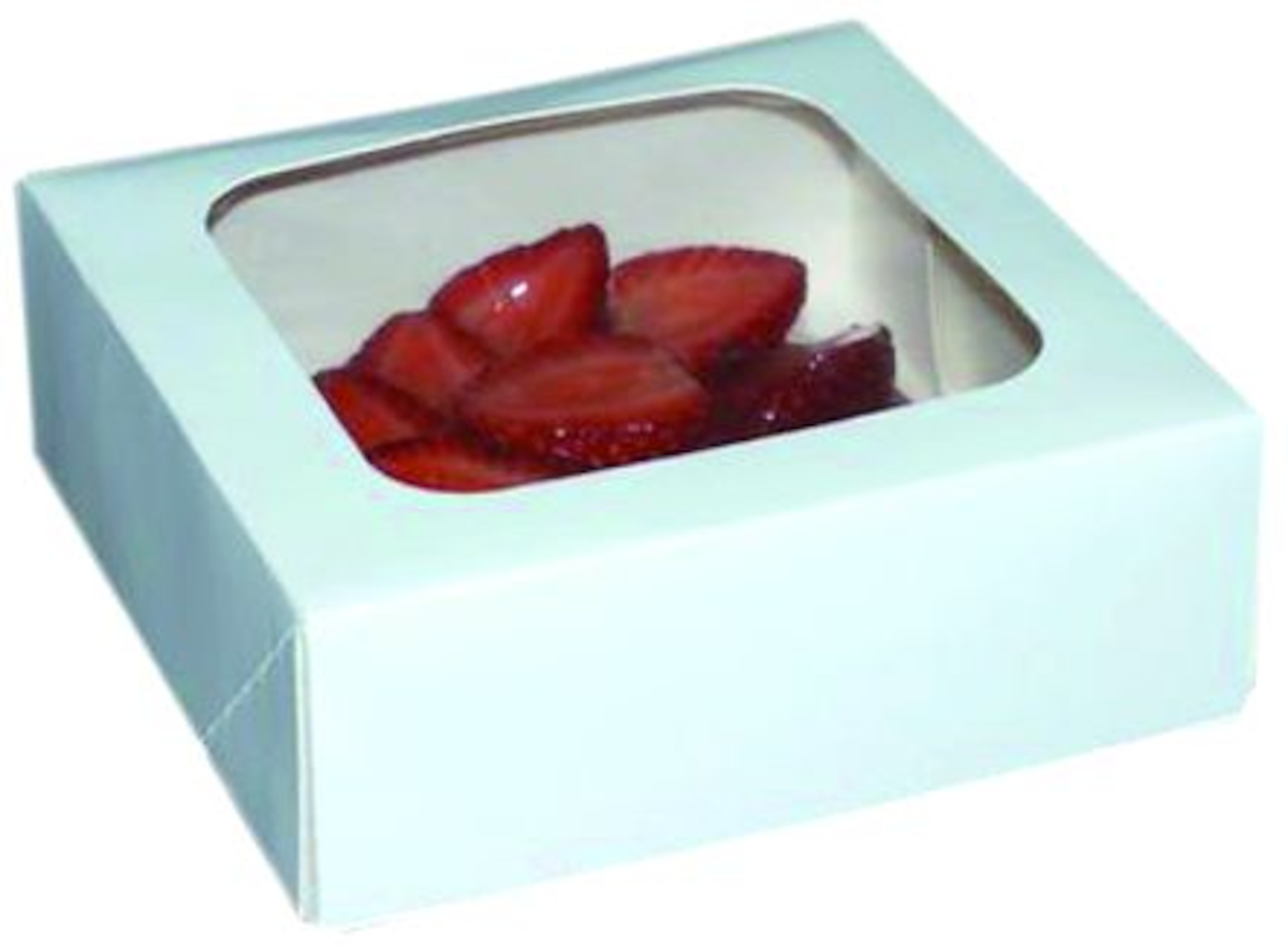 BOITE PATISSIÈRE CARTON BLANC AVEC FENÊTRE 14X14X5CM