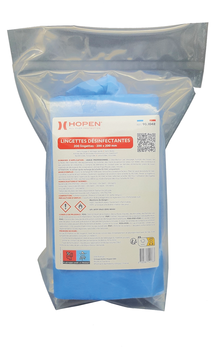 ECO-RECHARGE LINGETTES DÉSINFECTANTES - 20 X 20 CM - BLEU