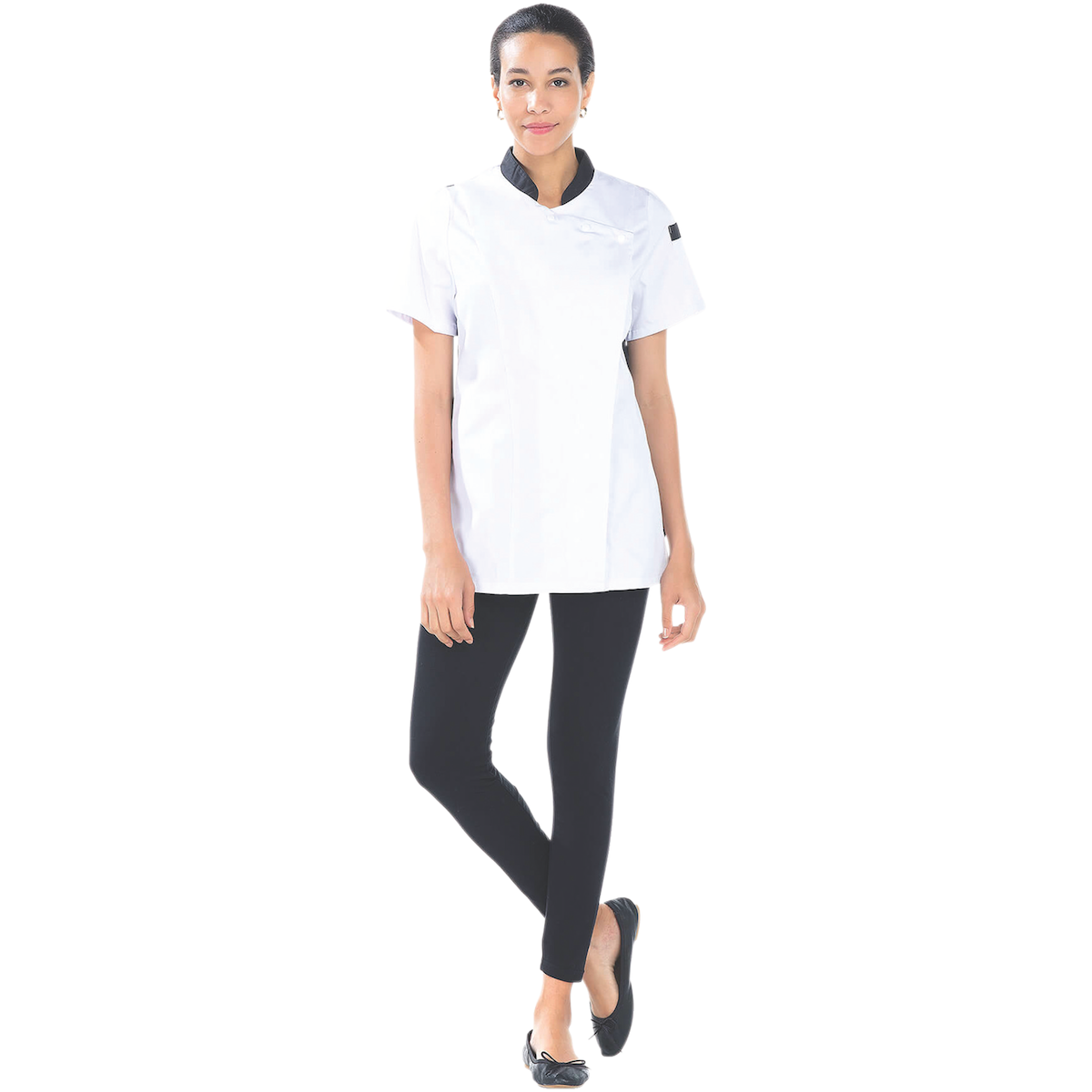 VESTE CUISINE PERLA SATIN 50/50 BLANC/NOIR