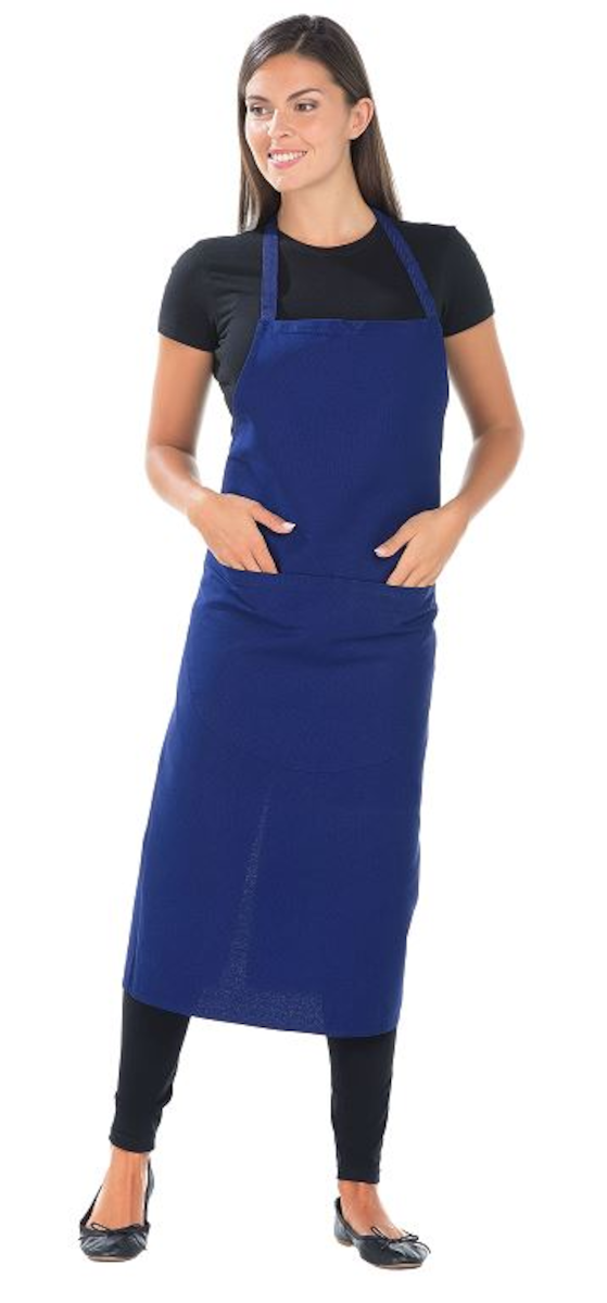 TABLIER DE VALET COTON BLEU AVEC BAVETTE