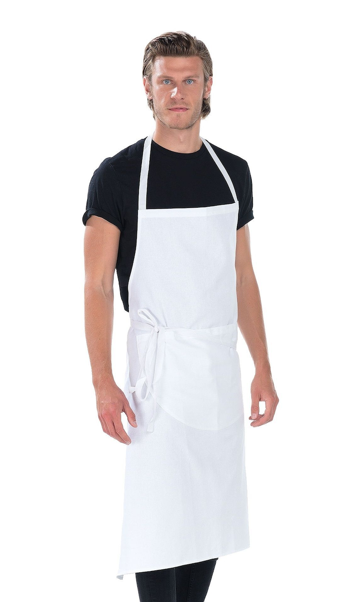 TABLIER COTON BLANC AVEC BAVETTE SANS POCHE