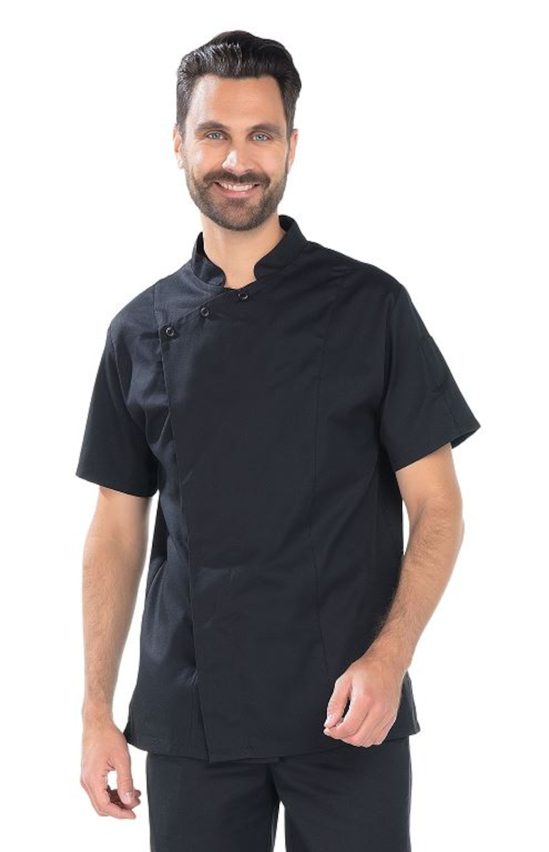 VESTE DE CUISINE POLYCOTON NOIRE MANCHES COURTES JÉRÔME