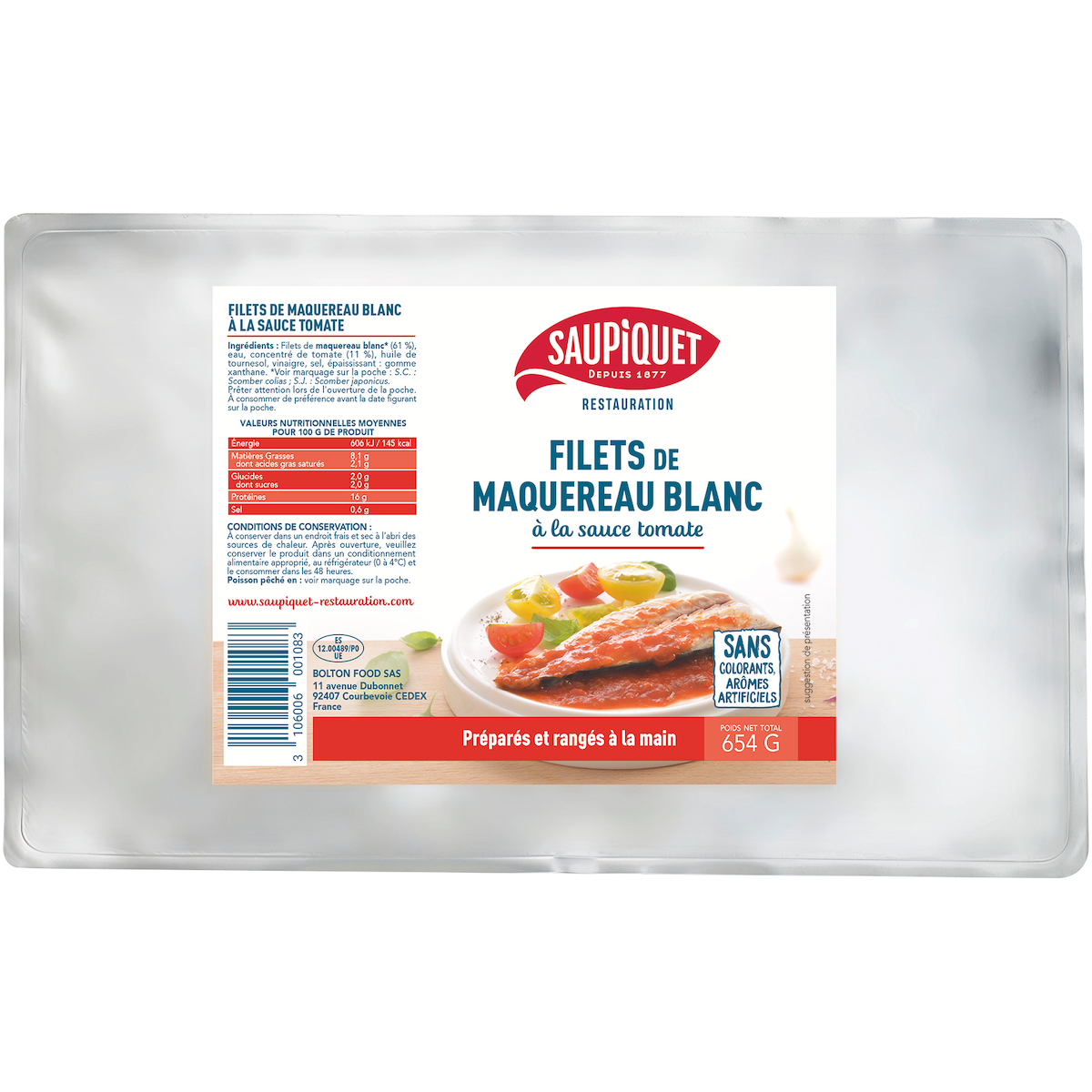 FILETS DE MAQUEREAUX BLANC A LA SAUCE TOMATE POCHE 4/4
