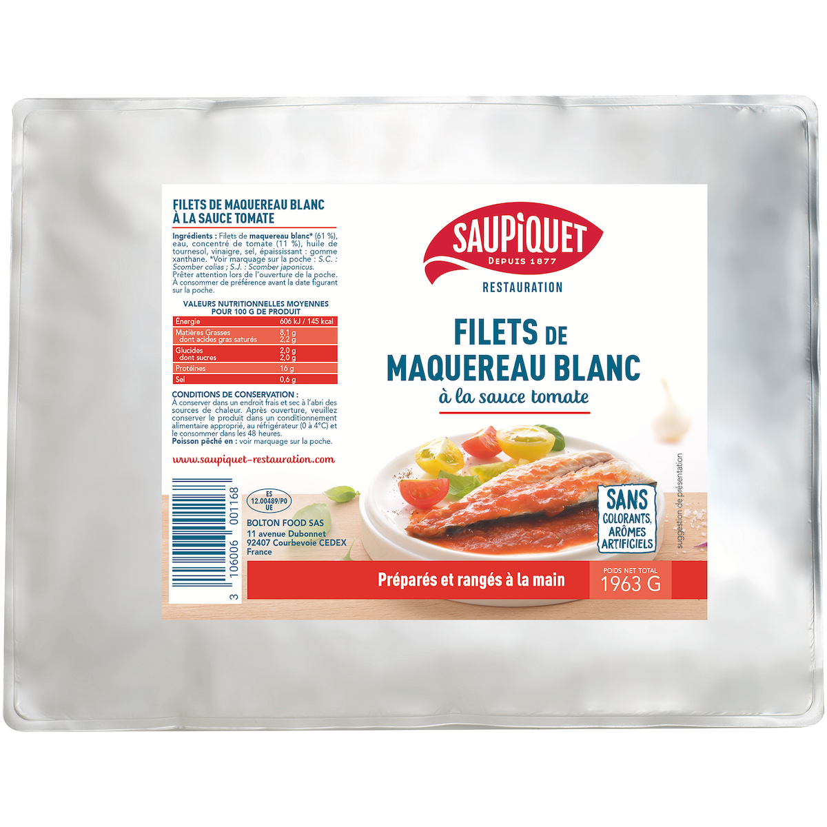 FILETS DE MAQUEREAUX BLANC A LA SAUCE TOMATE POCHE 3/1