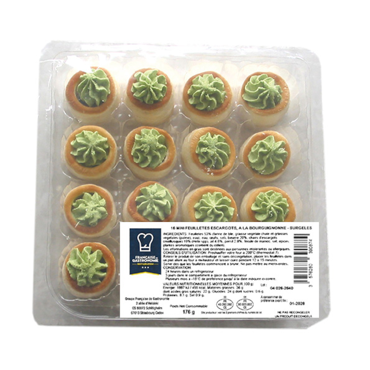 16 FEUILLETÉS APÉRITIFS ESCARGOTS RECETTE BOURGUIGNONNE 176G SURG