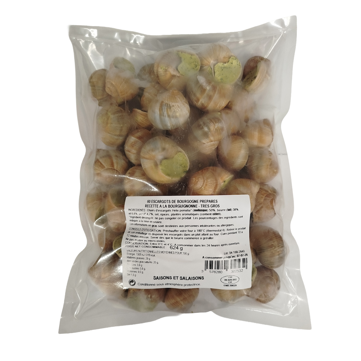 60 ESCARGOTS DE BOURGOGNE TRÈS GROS 588G FRAIS