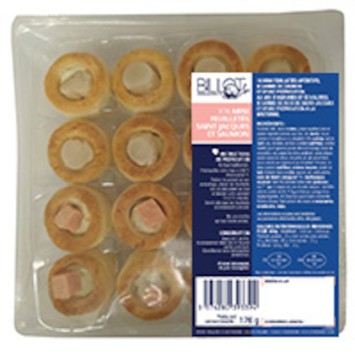 16 MINI FEUILLETÉS PANACHÉS 8 ST JACQUES 8 SAUMON 176G FRAIS