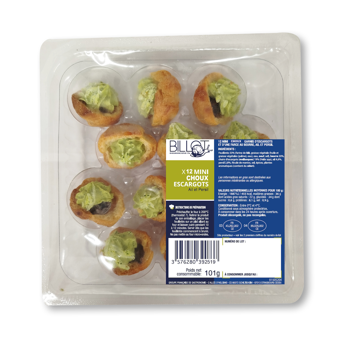 12 MINI CHOUX ESCARGOTS AIL ET PERSIL 101G FRAIS